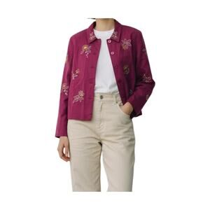 Vintage 90s Embroidered Rayon Blazer Top Burgundy Petite Medium Romance Boho
